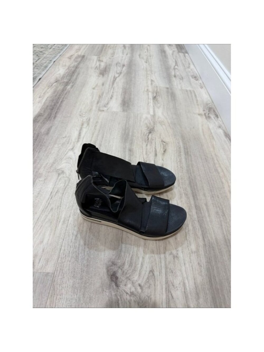 Eileen Fisher Black Elastic Strap Platform Sandals size 7